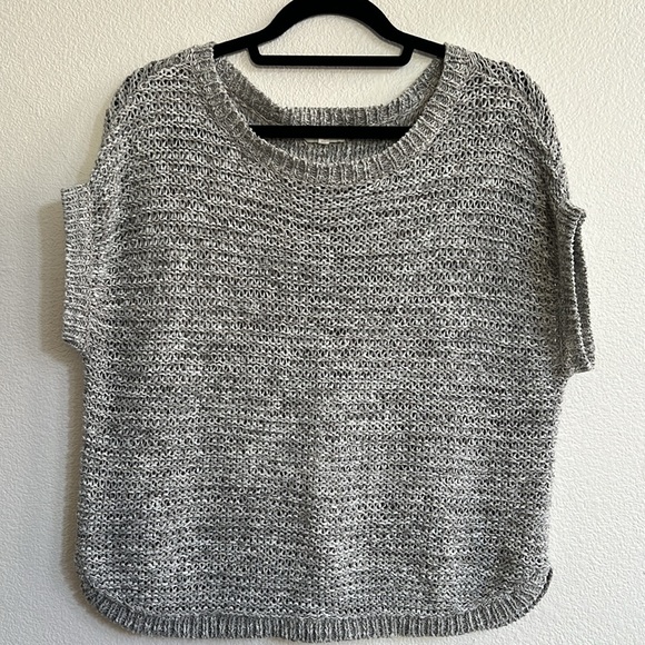 EILEEN FISHER Short Sleeve Loose Knit Crewneck Sweater Vest Top Varied Gray XS - Picture 1 of 9